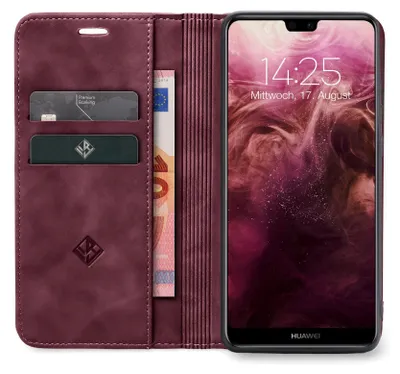 Produktbild von Handy Hülle für Huawei P20 Lite Klapphülle Bookcase Flip Cover Handy Tasche Etui Farbe: Weinrot