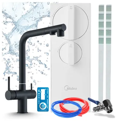 Produktbild von Küchenarmatur Mit Wasserfiltersystem Ari Venom 2 Ro5 Umkehrosmose 400 Gpd Tanklos, Messing, Keramikkartusche, Perlator, Schwenkauslauf, Schwarz Matt