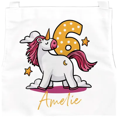 Produktbild von personalisierte Kinderschürze Einhorn mit Namen Alter Geschenk Geburtstag (3-6 Jahre) Kochschürze/Backschürze Kinder SpecialMe 6 Jahre weiß 3-6 Jahre