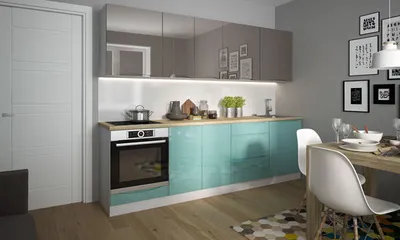 Produktbild von Küchenzeile Küchenblock Küche weiß / lichtgrün - quarzgrau Hochglanz lackiert Modern