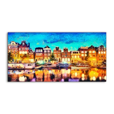 Produktbild von Coloray Canvas 120x60  Wandbild Leinwand Bilder Himmel bunte Amsterdam Kanal Häuser