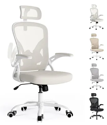 Obrázek produktu pro Ergonomická kancelářská židle s područkami, bílá, s kolečky, vhodná do kanceláře i do domácí kanceláře