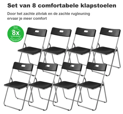 Produktbild von Bardi 8-teiliges Klappstuhl-Set – Robustes, wetterfestes Klappstuhl-Set, Tragkraft 100 kg. 44 x 45 x 79 cm. – SCHWARZ