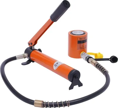 Obrázek produktu pro Mini hydraulický zvedák – nosnost 20 t – s ruční hydraulickou pumpou – pro strojírenství a lodní stavitelství – kompaktní konstrukce – oranžový