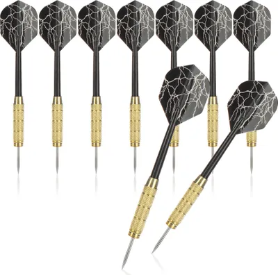 Produktbild von COM-FOUR® 9x Dartpfeil, bronzierte Steel Darts, Dartpfeile mit Stahlspitze, Kunststoffschaft und schwarzen Flights mit Blitzen, gute Flugeigenschaften