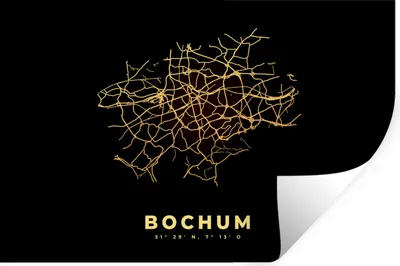 Produktbild von MuchoWow® Wandtattoo Wandsticker Wandaufkleber Gold - Karte - Bochum - Stadtplan 30x20 cm Selbstklebend und Repositionierbar - Wierderverwendbar - Selbstklebend