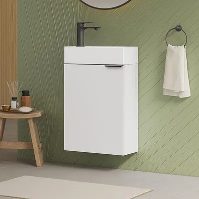 Produktbild von Waschbecken mit Unterschrank 41 cm, Kompaktes Waschtisch-Set mit Keramikbecken für Gäste-WC & kleines Bad, Waschtisch mit Unterschrank, Weiß