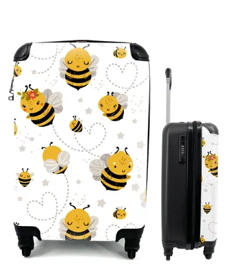 Produktbild von MuchoWow® Koffer Handgepäck Trolley Rollkoffer Kleine Reisekoffer mit 4 Rollen - Muster - Bienen - Herzen - Cabin Size < 55x40x23 cm & 55x40x20 cm - Kinderkoffer - Kabinenkoffer - Boardgepäck - Reise-Box - Reisekoffer - Reisegepäck - Koffer mit Bild - Trolley für Kinder
