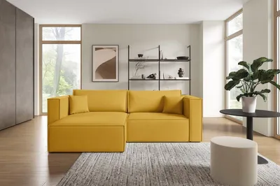 Produktbild von Furnisell L Form Sofa Velour Ecksofa Bettkasten Schlaffunktion "KEYMON L", Gelb