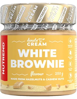 Obrázok produktu pre Nutrend DeNuts Cream White brownie 250 g white brownie / Ochutené orieškové maslá / Lahodný orechový krém s bielou čokoládou a maslom GHI