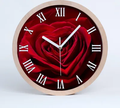Produktbild von Holzuhr 30fi cm wanduhr - weiße Spitzen - rote Rose Herz