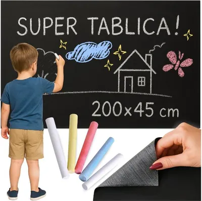 Zdjęcie produktu dla Tablica suchościeralna samoprzylepna kredowa duża dla dzieci 45x200 kredax5