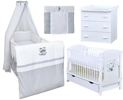 Produktbild von Baby-Delux Babyzimmer Babybett Wickelkommode Weiss Bettwäsche Komplett Zebra