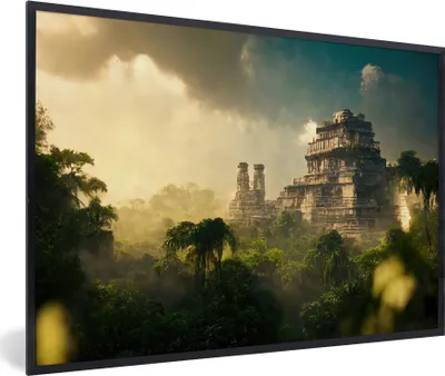 Produktbild von MuchoWow® Gerahmtes Poster Tempel - Dschungel - Wolken - Himmel - Natur 30x20 cm - Poster mit Schwarzem Bilderrahmen Wandposter Rahmen Foto Bilder - Kunstdruck - Bild-Poster