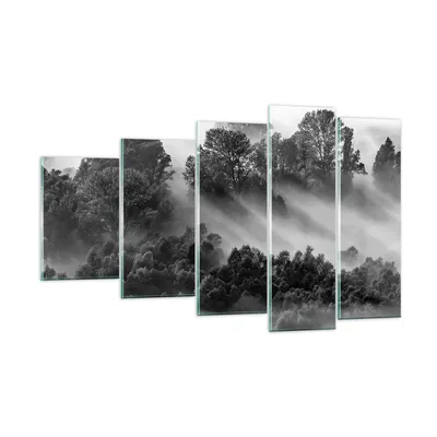 Produktbild von Bilder auf glas - 5 Teile - Schwarzweiß Bäume Nebel - 100x60cm - Glasbilder - Wandbilder - Bilder - zum Aufhängen bereit - Wanddekoration aus Glas - Glas Bilder - Wandbild auf Glas - GEG100x60-4510