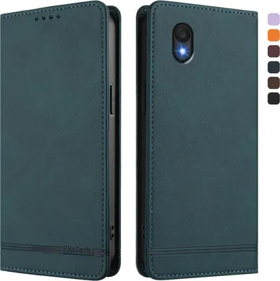 Image de Etui pour TCL 201, étui rétro en cuirPolyuréthaneavec support et fentes pour cartes Vert