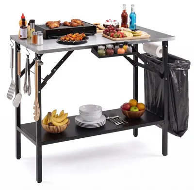 Produktbild von COSTWAY Grilltisch Outdoor, Campingtisch klappbar, Klapptisch mit herausnehmbarer Ablage, Gewürzregal, Flaschenöffner, Müllbeutelhalter & Haken