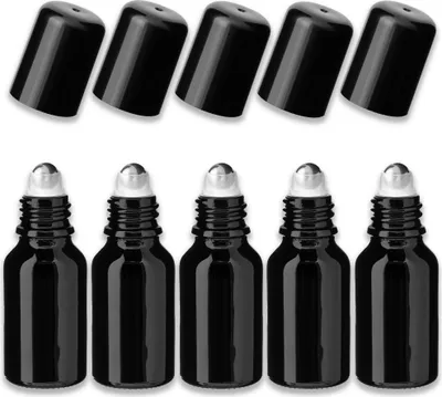 Produktbild von 5x Glasflasche schwarz 15 ml Roll-on mit schwarzem Verschluss Kosmetik