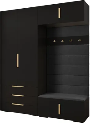 Produktbild von MEBLE KRYSPOL Inova 1 Möbelset Garderobe, 236,7x200x47cm - Schwarz, Manila 18, Gold