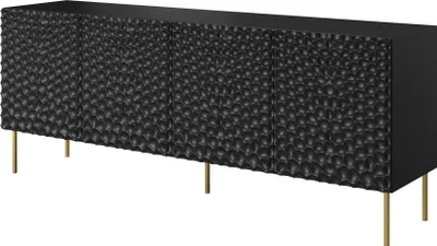 Produktbild von Furniture24 Kommode Hole Sideboard 190 cm 4 türiger Wohnzimmerschrank Schrank Schwarz