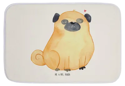 Produktbild von Mr. & Mrs. Panda Badteppich Mops - Weiß - Geschenk, Hund, Knuffig, Badvorleger, Hundeliebe, fußmatte bad, duschmatte, Liebe, Badematte, Badezimmerteppich, Sprüche
