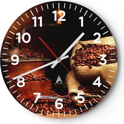 Produktbild von Wanduhr - Rund - Glasuhr - Frühstück Schokolade Kaffee Bohnen - 40x40cm - Schleichendes Uhrwerk - Lautlos - zum Aufhängen bereit - Dekoration Modern - Wanddekoration aus Glas - C4AR40x40-2163