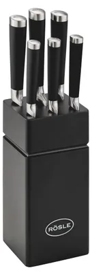 Produktbild von Rösle Messerblock-Set 7-teilig mit Kochmesser, Brotmesser und weiteren Küchenmessern aus Edelstahl, Schwarz