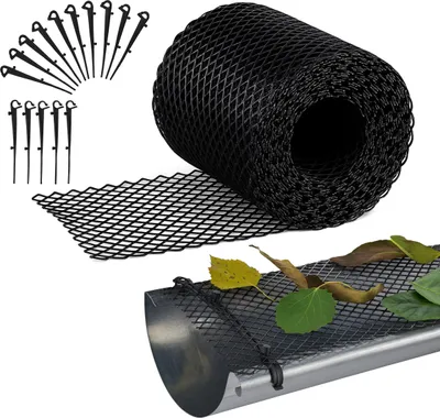 Obrázek produktu pro Relaxdays Ochrana okapů proti listí, délka 6 m, šířka 15 cm, s 15 sponami, odolná proti povětrnostním vlivům, plast, ochrana okapů, černá