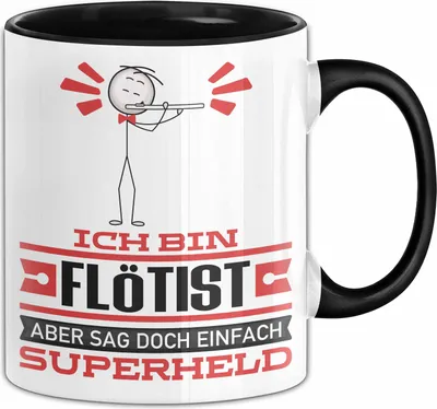 Produktbild von Flötist Geschenk Tasse Ich Bin Flötist Aber Sag Doch Einfach Superheld Lustige Geschenkdiee für Flötist Kaffee-Becher (Schwarz)