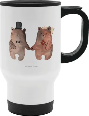 Produktbild von Mr. & Mrs. Panda Kaffeebecher To Go Bär Heirat - Weiß - Geschenk, thermosbecher, To-Go-Becher, Kaffee-Thermobecher, Mehrwegbecher, Thermobecher, Teddy