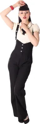 Lorai 30er 40er retro Marlene Suspender High Waist Hosenträger Hose v. SugarShock, Größe:XS, Farbe:Schwarz