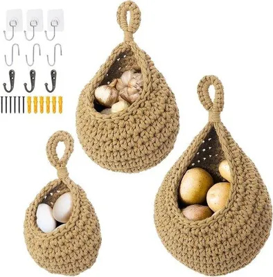 Image de Sacs de conservation pour fruits et légumes - Lot de 3 - Forme de goutte tissée - Marron