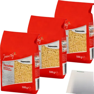 Produktbild von Jeden Tag Suppennudeln Sternchen 3er Pack (3x500g Packung) + usy Block