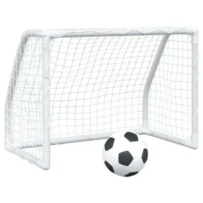 Image de vidaXL Buts de football pour enfants 2 pcs. avec ballon Blanc 64x35x48 cm Métal