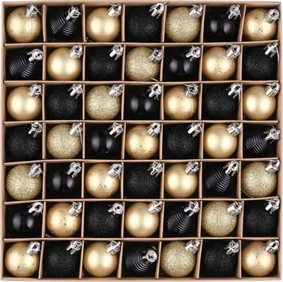 Image de Valery Madelyn Boules de Noël Noir Or Thème 49pcs 3cm Boules de Noël en plastique Décorations de Noël