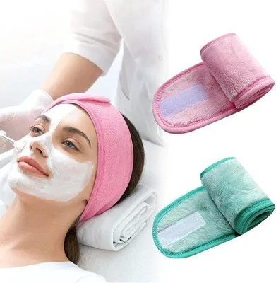 Produktbild von Haarbanden-Set für Damen - Gesichtsreinigung Make-up - Verstelbares Klammband - 8cm breit - Grün-Rosa