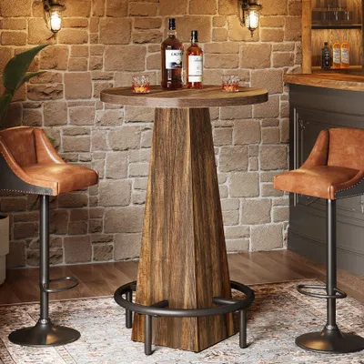 Produktbild von Tribesigns Bartisch, 95 cm hoher runder Stehtisch für kleine Bars, Esszimmer, Küche, rustikales Braun (nur Tisch)