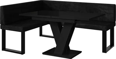 Produktbild von MEBLINI Eckbank für Esszimmer mit ausziehbarem Tisch  - Küchenbank - Essecke - Sitzecke Küche - TONI - U-Beine 128x168x87cm Links - Schwarz Samt/M Schwarz Hochgl.