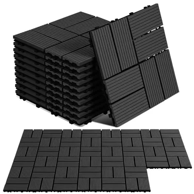 Produktbild von Eikuavons WPC Terrassenfliesen 30x30 cm Anthrazit 110 Stück 10 m² Klickfliesen Garten Balkon