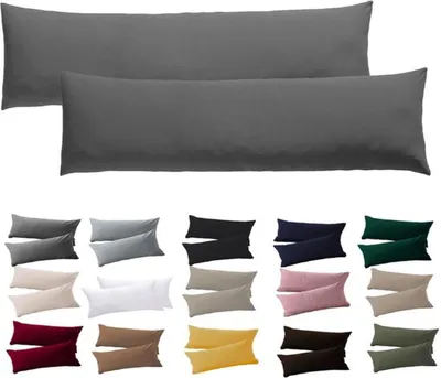 Produktbild von Unyqoos Set mit 2 antrazitfarbigen Kissenbezügen für Seitenschläferkissen mit Reißverschluss, 40 x 145 cm