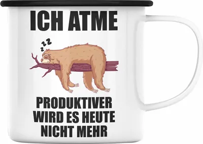 Produktbild von Trendation - Lustiger Faultier Spruch Emaille Tasse Faultier Mitarbeiter Arbeitskollge Geschenk (Schwarz)