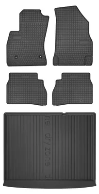 Image de Tapis en caoutchouc + bac de coffre pour Fiat Doblo II 2010-2020 (monospace) – 5 pièces, noirs, sur mesure