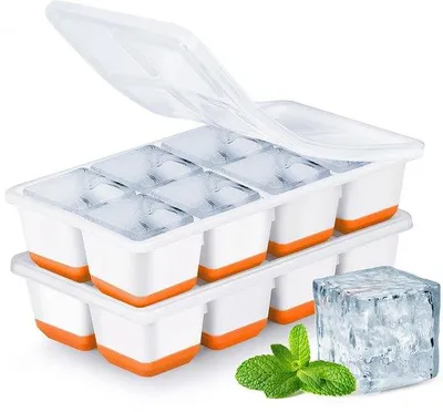 Obrázek produktu pro Ibenzoa® Velké silikonové formy na kostky ledu s víkem, sada 2 kusů – 16 kostek, rozměry 4,5 x 4,5 x 4 cm, silikon/TPE, bez obsahu LFGB a BPA, vhodné do myčky, ideální pro whisky a koktejly
