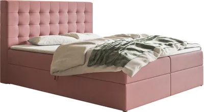 Obrázek produktu pro Skříňová postel 160x200 cm Jora - Manželská postel s matrací a topperem, 2x postelový podstavec - sametová látka (růžová - Jasmine 61)
