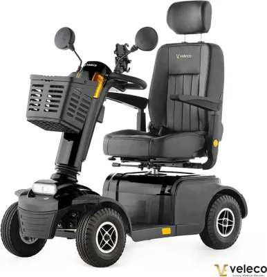 Produktbild von Veleco Looper Elektromobil - Kapitänssitz mit hoher Rückenlehne - 600W - 12 km/h - Seniorenmobil - 4-Rad Mobilitätsroller - Fertig montiert (Schwarz)