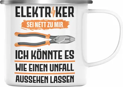 Produktbild von Trendation - Elektriker Emaille Tasse Spruch Männer Geschenk Lustig Gadget Geschenke Kaffeebecher (Silber)