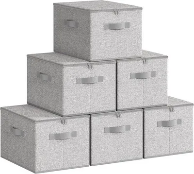 Productafbeelding van Opbergbox met deksel, set van 6, inklapbare stoffenbox met handgrepen, opbergruimte voor kleding, 40 x 30 x 25 cm, vliesdoek, duivengrijs