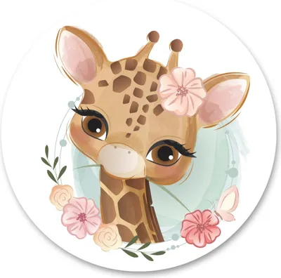 Produktbild von Sticker Kreis für Mädchen GIRAFFE Tier Schmetterling Blumen Blätter Pflanzen Aufkleber Wandtatoo 100 cm x 100 cm