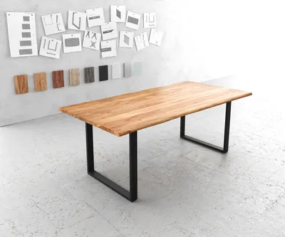 Produktbild von DELIFE Esstisch Edge 200x100 Akazie Natur Metall Schmal schwarz Live-Edge
