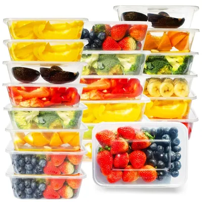 Image de Contenants en plastique, 50 pièces - Réutilisables - 650 ml - Transparents - Sans BPA - Empilables - Adaptés au micro-ondes et au congélateur - Boîtes de conservation alimentaire